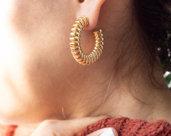18K Gold Filled Spiral Cable Hoops Earrings