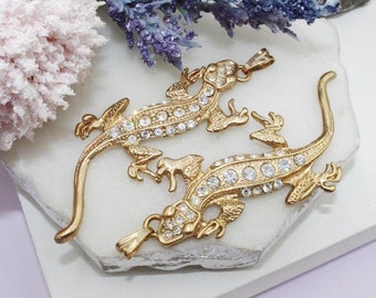 925 Gold Pave Lizard Necklace; Gecko Lizard Necklace; Gold Lizard Pendant; Gold Salamander; Sterling Silver Pave Lizard Infinity Close