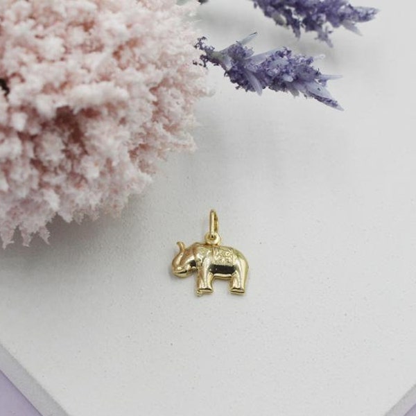 18K Gold Filled Dainty Elephant Pendant, Elephant Charm, Jewelry Making Crafting Supplies