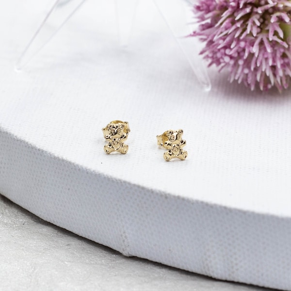 18k Gold Filled Little Bear Stud Earrings |  Bear Stud Earrings for Children | Bear Cartilage Stud | Bear Upper Lobe Stud