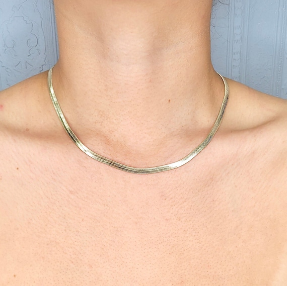 18K Gold Filled 4mm Herringbone Flat Bracelet & Necklace Set Etsy