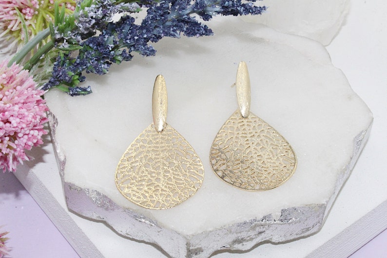 18K Gold Filled Branched Filigree Teardrop Earrings