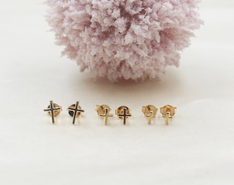 18K Gold Filled Dainty Cross Stud Earrings