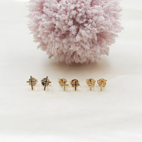 18K Gold Filled Dainty Cross Stud Earrings