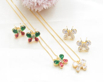 18K Gold Filled Colorful Cz Stone Butterfly Set