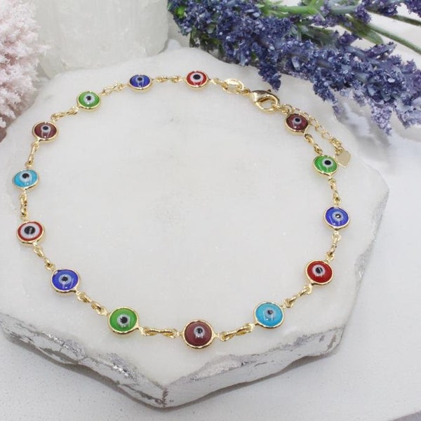 Anklet 18K Gold Filled Dainty Colorful Evil Eye Anklet