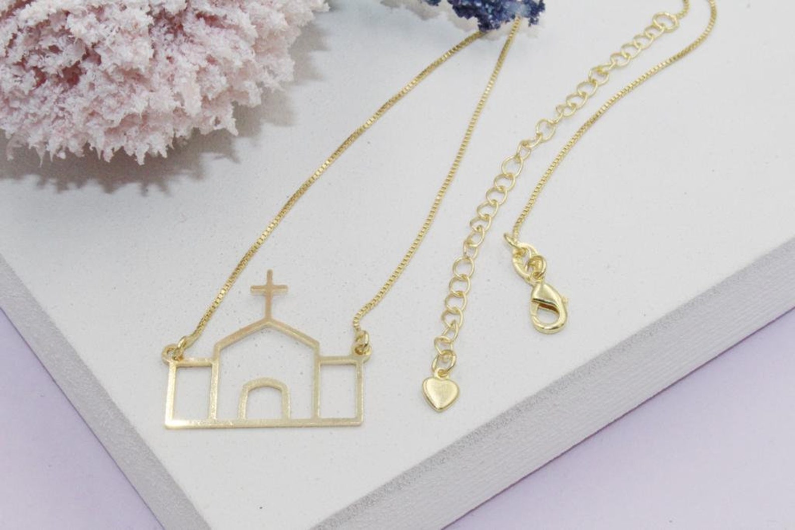 18K Gold Filled Beautiful Dainty Church Box Chain Necklace Etsy UK