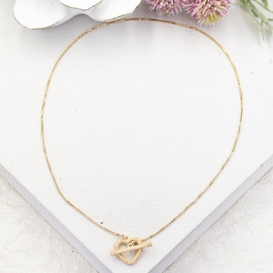 18k Gold Filled Heart Tag Toggle Necklace image 2