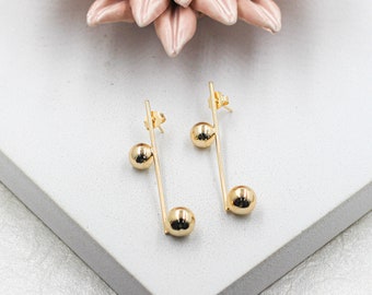 18K Gold Filled Long Ball Earring, Long Dangle Earring,