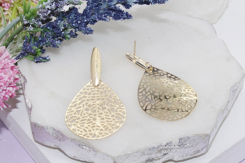 18K Gold Filled Branched Filigree Teardrop Earrings
