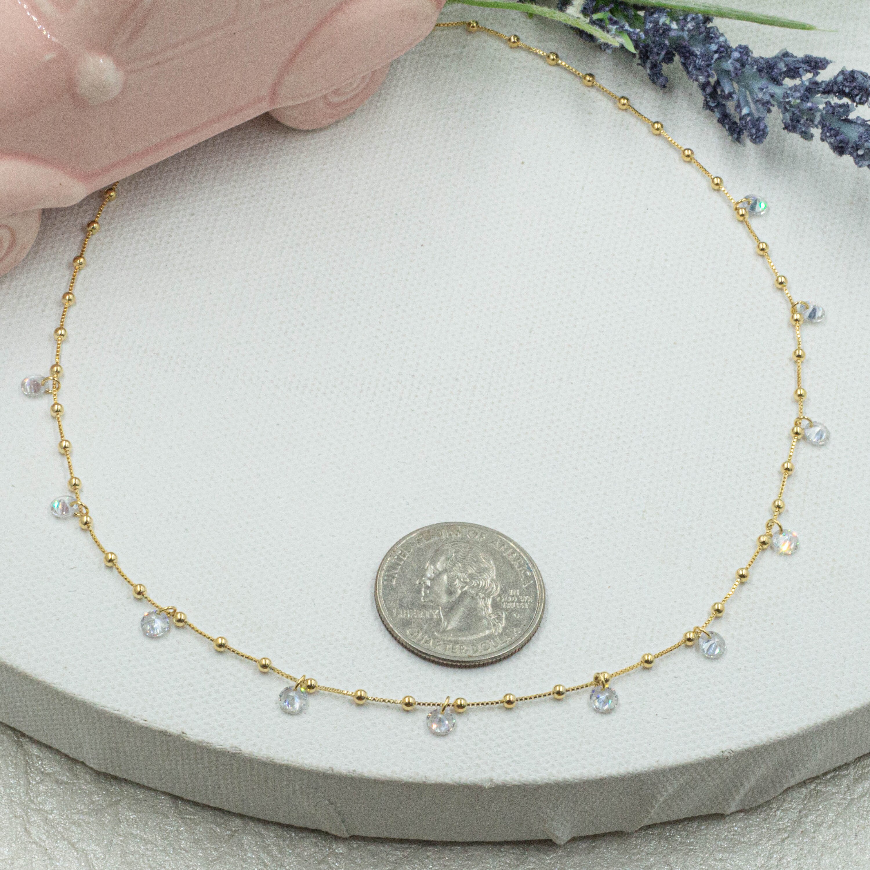 Drop Choker Beaded and Cubic Zirconia Drop Choker, 18K Gold Filled - Etsy