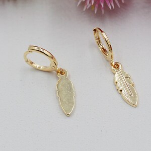18K Gold Filled Feather Huggies Earrings