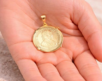 Trendy Coin Medallion Pendant, 18K Gold Filled