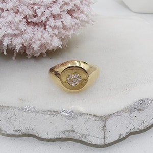 18K Gold Filled Cubic Zirconia Heart Plaque Style Ring