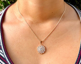 18K Gold Filled Daisy Flower Baguette Pendant