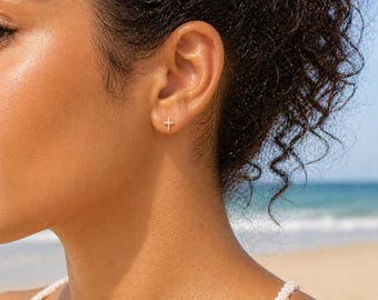 Dainty Cross Studs, 3 sizes available, 18K Gold Filled