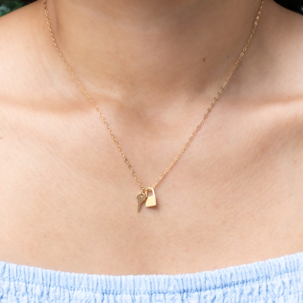 18K Gold Filled Dainty Lock & Key Necklace