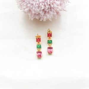 18K Gold Filled Dangle Earrings: Multicolor CZ Jewelry