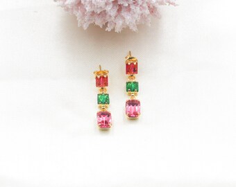 18K Cz Colorful Stone Earring