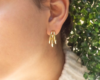 18K Gold Filled Small Chunky Triple Hoops Earrings