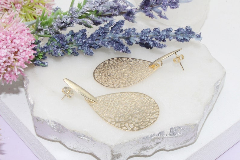 18K Gold Filled Branched Filigree Teardrop Earrings