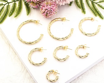 18k Gold Filled Twisted Hoop Earrings - Different Sizes Available