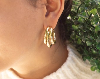 18K Gold Filled Chunky Triple Hoops Earrings