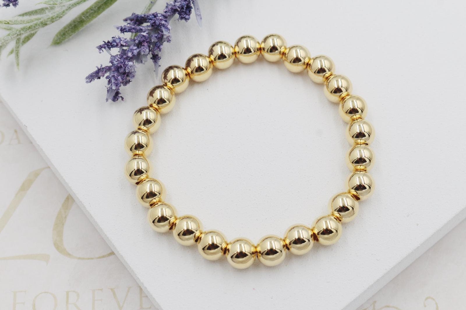 18K Gold Filled Bead Bracelet: Chunky Stacking Jewelry