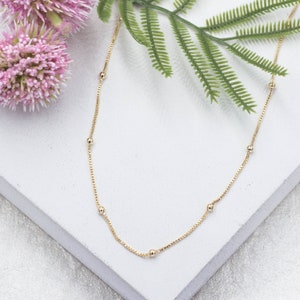 18k Gold Filled Satellite Chain Necklace: Dainty Beaded Design