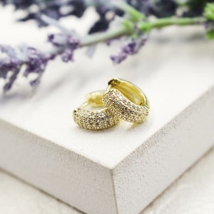 18k Gold Filled 5mm  Micro Pave Cubic Zirconia Small Huggies