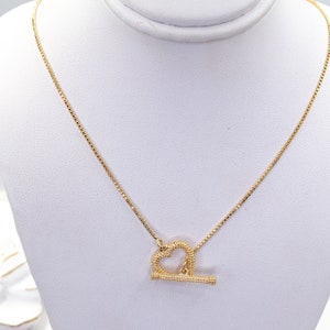 18k Gold Filled Heart Tag Toggle Necklace image 4