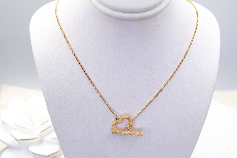 18k Gold Filled Heart Tag Toggle Necklace image 4