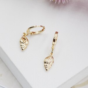 18K Gold Filled Sea Shell Huggies Earrings