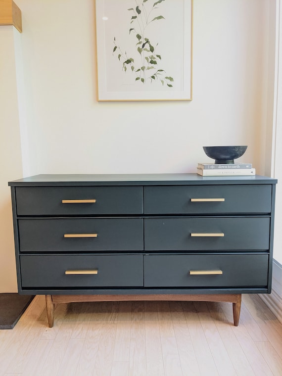 SOLD Mid Century Double Dresser Matte Dark Green