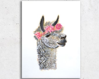 Llama Art Print – Flower Crown Nursery Boho Wall Art