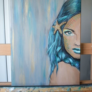 Mermaid Painting For Sale - &quot;Mermaid Face&quot; Original Painting on 12 x 16 Canvas