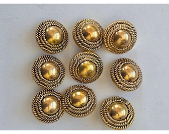 Vintage Lot of 9 Oval Gold-Tone Rope Shank Buttons Plastic 7/8" 20mm
