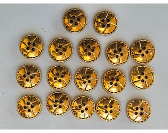 Lot de 17 boutons ronds dorés 4 trous bordure pointillée en plastique 17 mm