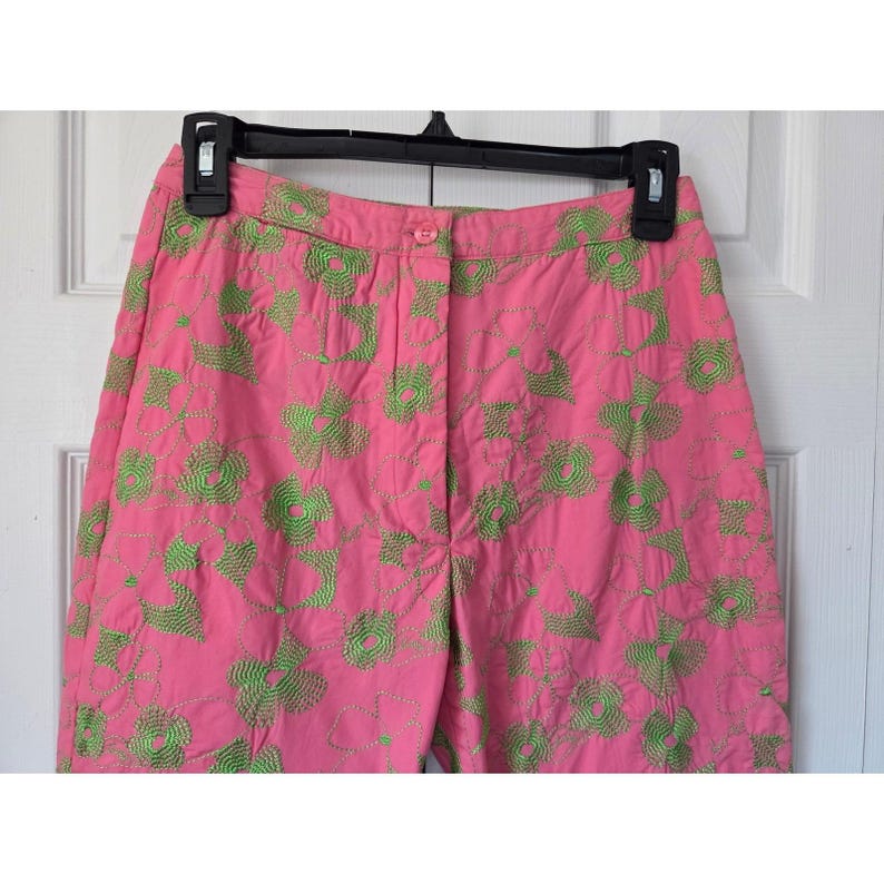 Pantalon vintage Lilly Pulitzer court brodé taille 0 rose vert doublé image 2