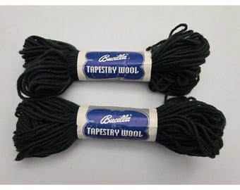 Vintage Bucilla Tapestry Wool Yarn 2 Skeins 40 Yd Each Color 026 Dark Green 4199