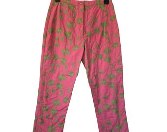 Lilly Pulitzer Vintage Pants Crop Embroidered Size 0 Pink Green Lined