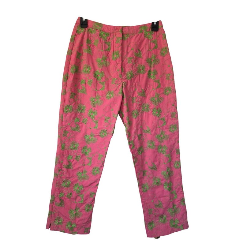 Pantalon vintage Lilly Pulitzer court brodé taille 0 rose vert doublé image 1