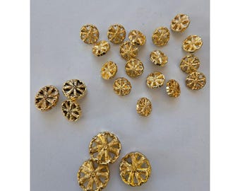 Vintage Lot of 23 Round Gold-Tone Shank Buttons Filigree Style Plastic 17-25mm