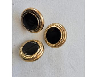 Lot de 3 boutons ronds noirs dorés en plastique plastique 12 mm