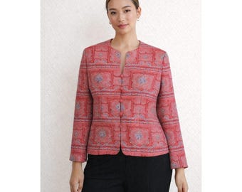 Veste blazer vintage Adrianna Papell doublée taille 14 rose fleuri 100 % soie printemps