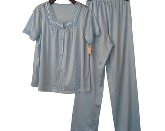 Vintage Vanity Fair Pajama Pants Set Lace Trim Size Small Blue Antron Nylon NWT