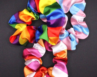 LGBT Scrunchie Silky Satin Pride Flag // Lesbian Gay Transgender Bisexual Pansexual Nonbinary Asexual Aro // Handmade LGBTQ Hair Accessory