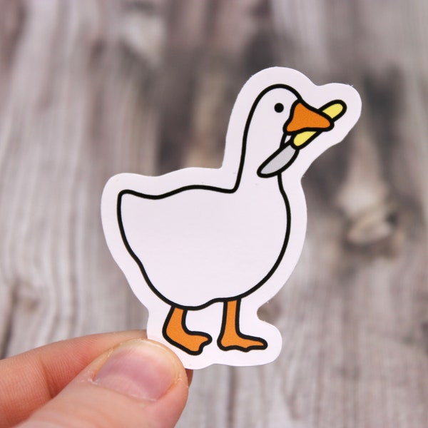 Goose with Knife Sticker // Untitled Murder Duck // Water Resistant Glossy Vinyl Decal // Joke Gift for Animal Lovers