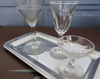 Set van 3 antieke Franse glazen / antieke aperitief- en likeurglazen / 3 antieke bistroglazen / vintage collectie glazen