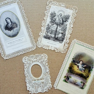 Anciennes Images pieuses, Canivets papier fin XIXeme siècle - Carte de prière en dentelle de papier - Antique Holy Picture